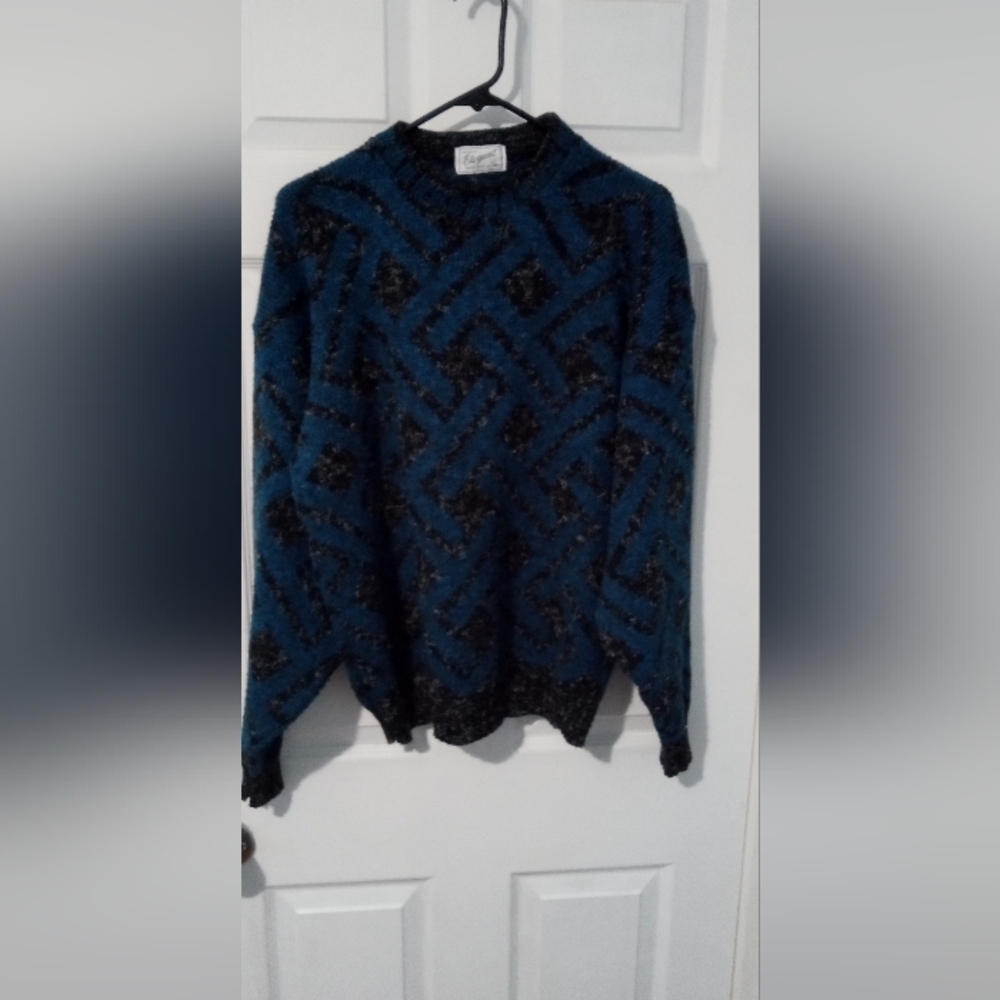 Men's Vintage 90's Style By Elegant,  Blue and Black Crewneck Sweater